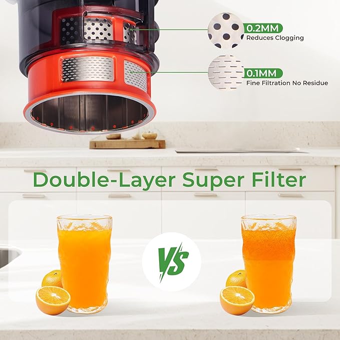 Masticating Juicer with 250W DC Motor, 5.4" Wide Feed Chute, Slow Cold Press Juice Extractor for Whole Fruits & Vegetables, High Juice Yield, DC-Black