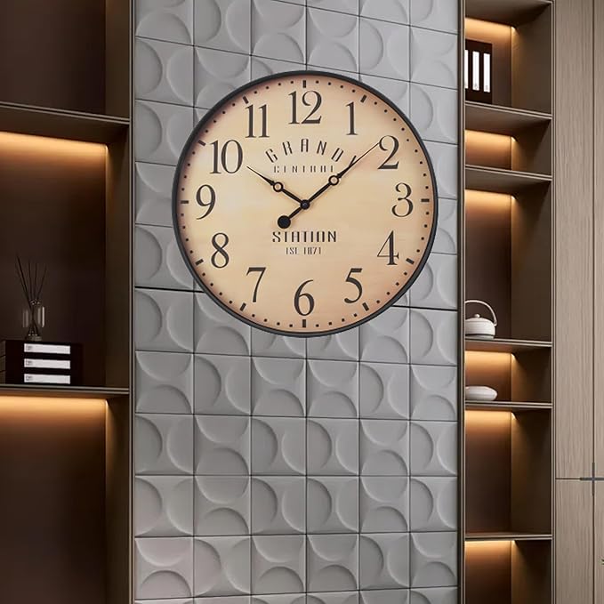 16 Inch Vintage Wall Clock, Silent Non-Ticking Quartz Battery Operated Decorative Clock for Home, Kitchen, Living Room, Dining Room, Office, Brown Arabic Number