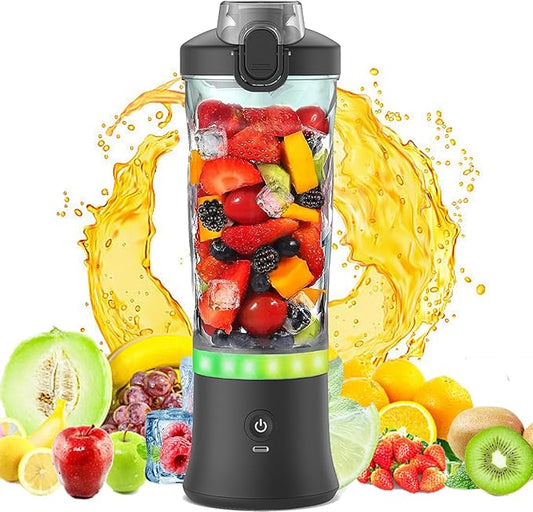 20 Oz Portable Blender for Shakes Smoothies, Travel Gym Home Office, Personal Size with 6 Blades, Waterproof USB Rechargeable Handheld Blender Cup, Black