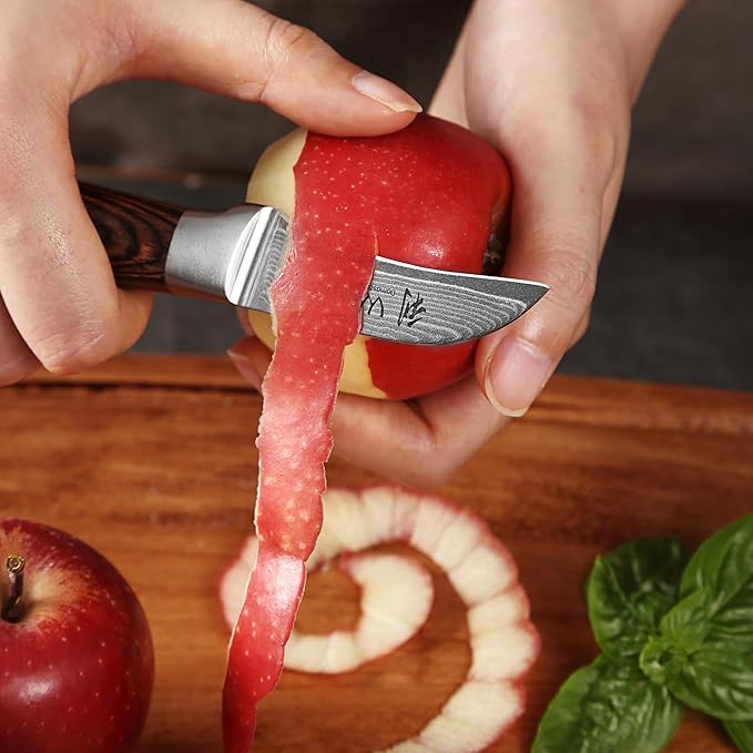 Wakoli EDIB Peeling Knife, 6.9-Inch Damascus Kitchen Knife, VG10 Core, Pakkawood Handle, Knife for Food Peeling in Gift Box