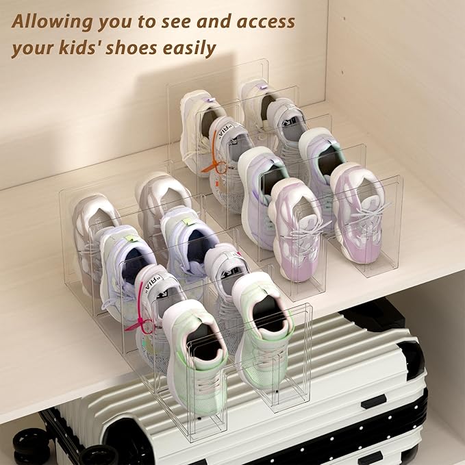 Acrylic Kids Shoe Rack - 2 Pack Clear Shoe Organizer for Toddlers & Children, Space-Saving Nursery Shoe Storage Shelf, Small Baby Shoes Display Rack for Closet/Entryway, for Desk File Book Organizer