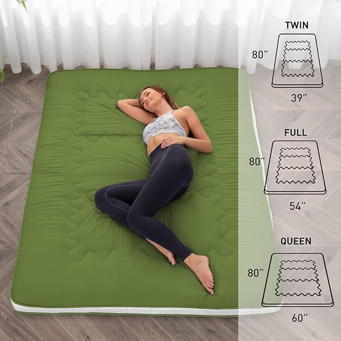 Dr.Futon Japanese Floor Futon Mattress Extra Thick Folding Roll Up Bed Topper Mat for Guest,Lounger and Tavel