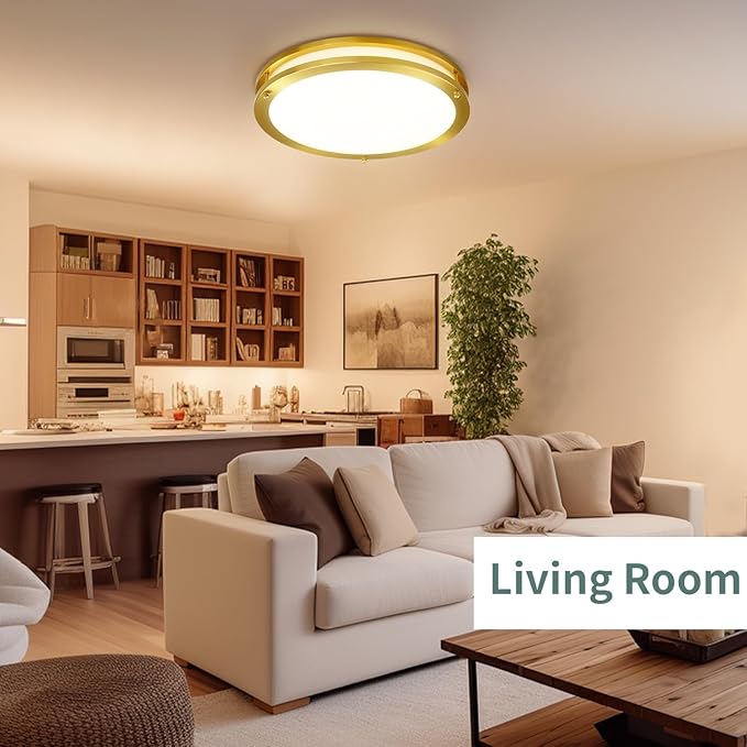 Gold Light Fixtures Ceiling Mount 16 inch Set of 2, Modern Kitchen Lighting Fixtures Ceiling 36W, Dimmable Close to Ceiling Light Fixture 5CCT for Bedroom, Bathroom, Living Room