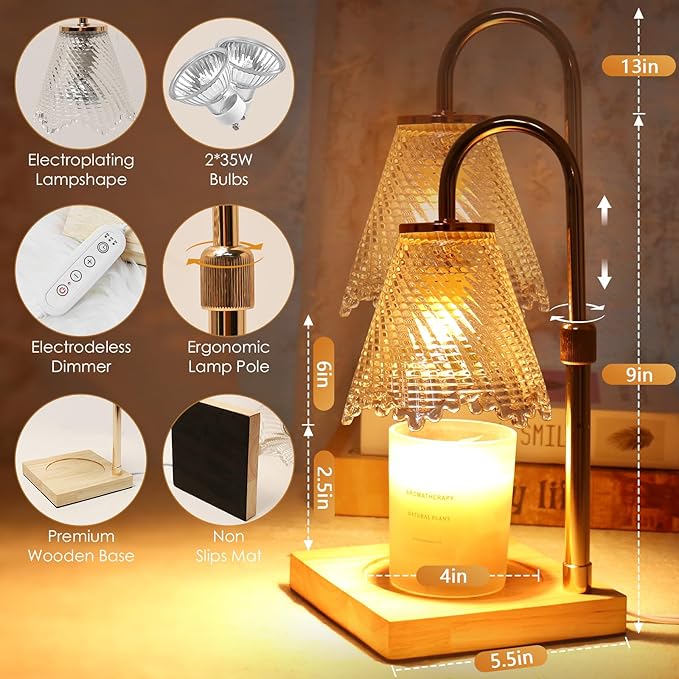 Adjustable Candle Warmer Lamp with Timer: Birthday Gifts for Women New Home Decor - Wax Melt Warmer Gifts for Women for Jar Candles (Gold)