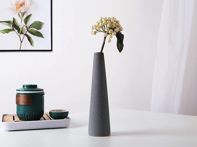 Ceramic Vase, Modern Home Decor Ceramic Vase, Frosted Porcelain Vase, Grey Minimalist Vase,Living Room Decoration，Ideal Shelf, Best Decoration. (Grey)