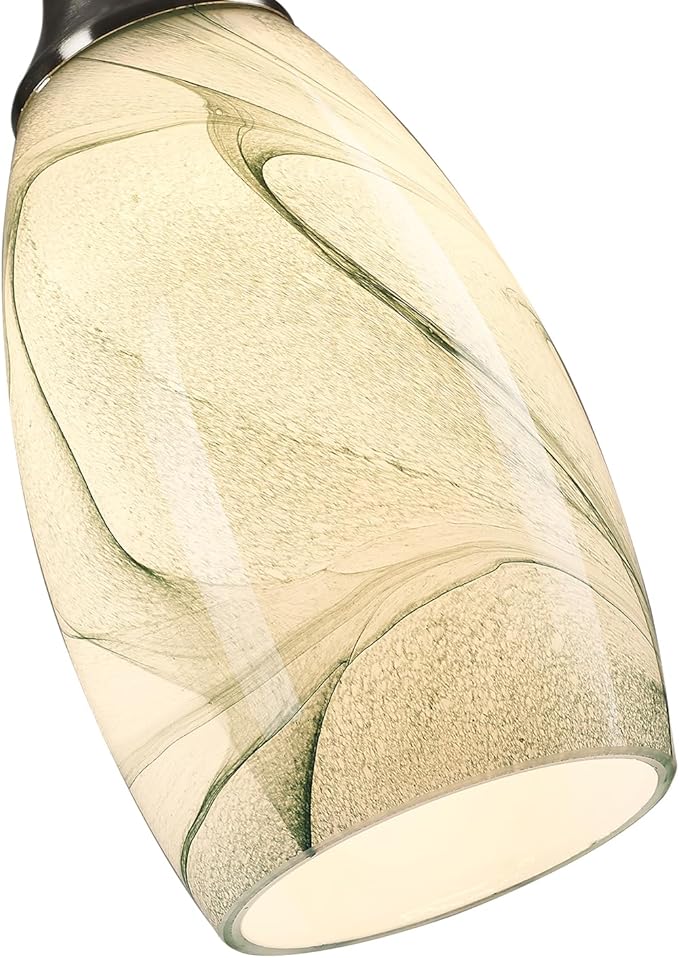 Mini Pendant Lights Kitchen Island Light Brown Glass Lamp Shade Hand Blown Glass Pendant Light with Brush Nickel Finish Adjustable Cord for Kitchen Over Sink (Green Marble-3Packs)