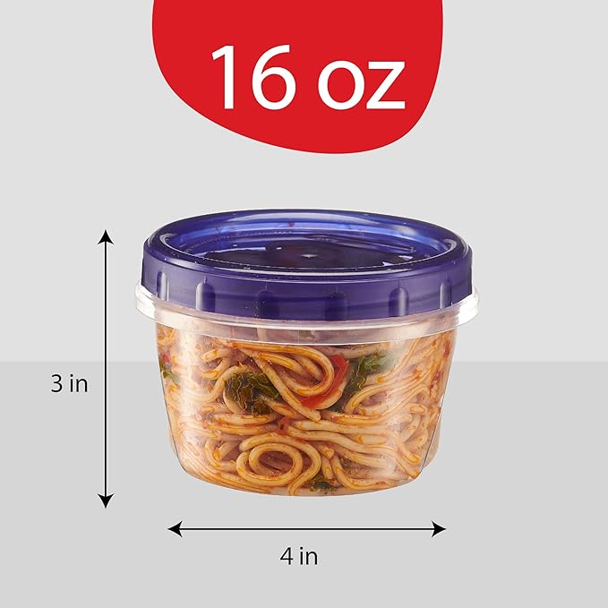 PLASTICPRO 12 Pack Twist Cap Food Storage Containers with Blue Screw on Lid- 16 oz Reusable Meal Prep Containers - Freezer and Microwave Safe Blue Plastic Food Storage