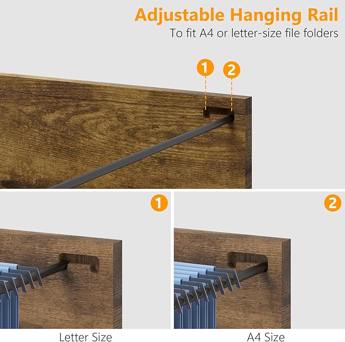 Farmhouse File Cabinet with 2 Drawers, Vertical Filing Cabinet on Wheels for Letter/A4 Size Hanging Files, Mobile File Cabinets Printer Stand for Home Office, Rustic Brown