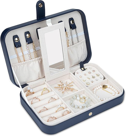 Small Jewelry Box, Travel Jewelry Case Portable Jewelry Boxes for Women, 2-Layer Jewelry Travel Organizer, Gift for Women Girls, Black B