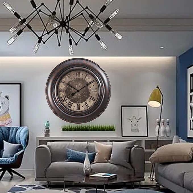 Extra Large Wall Clock, 30 Inch, Dark Bronze, Silent Non-Ticking Quartz Movement, Battery Operated, Decorative Roman Numeral, Vintage Clock Living Room, Office, Home Decor