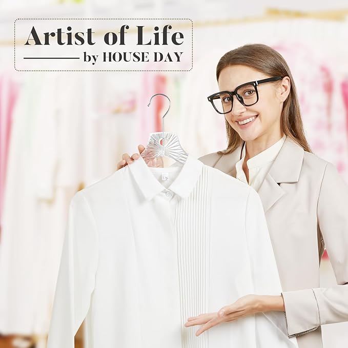 HOUSE DAY Clear Plastic Hangers 12 Pack, Durable Crystal Hangers for Clothes, Light Weight Plastic Dress Hanger for Women, Versatile 16.7‘’ Hanger for Closet and Retail Use, with 360° Swivel Hook