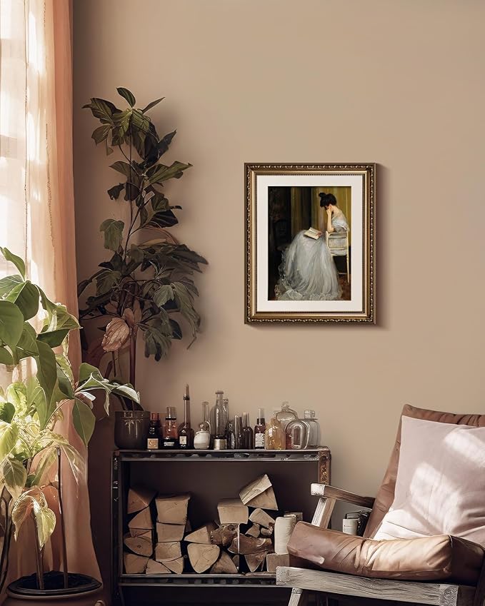 VIYYIEA Gold Framed Wall Art Canvas Print Home Decor for Living Room Women Reading Pictures for Bedroom Bathroom Wall Decor Women Portrait Art Wall Painting Vintage Art Prints Room Wall Decor 13x16in