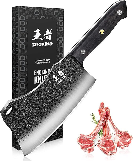 ENOKING 7.1″ Butcher Knife & Chef’s Knives – Hand Forged High Carbon Stainless Steel, Full Tang for Kitchen & Outdoor Meat Cutting