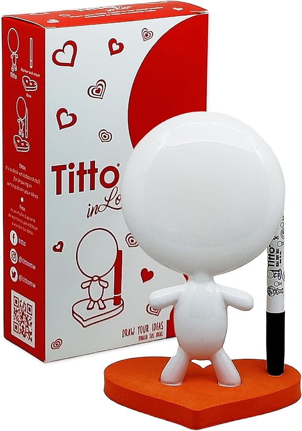 TITTO in Love, Draw Your Ideas - Halloween Gadgets Desk Gifts - Small Desktop Whiteboard Dry Erase - Ceramic Doll - Orange Office - Create Funny Faces (Orange)