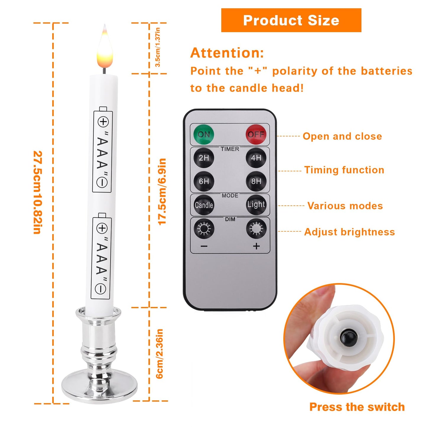 LED Flameless Window Candles with Remote Timer Sliver Base 10 PCS Battery Operated Flickering Taper Candle Lights with Removable Candle Holders Best Gift for Xmas Wedding Home Dinner Décor