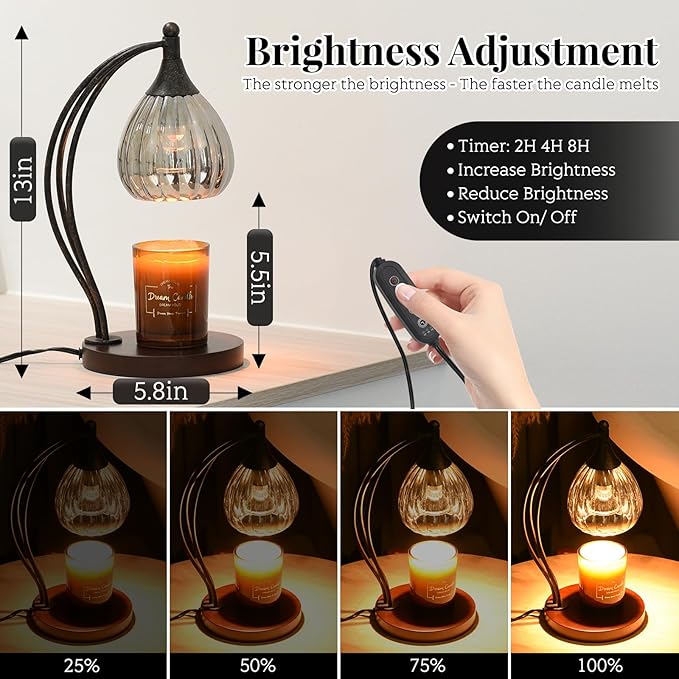 Candle Warmer Lamp with Timer Dimmer - Electric Candle Lamp for Jar Candles with 2 Bulbs - Candle Warmer Light for Scented Wax Valentines Day Gifts New Home Decor for Women Mirror Silver