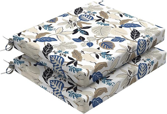 Set of 2 Outdoor Square Chair Cushions 18.5"x16"x2" for Patio, Water Resistant Patio Dining Seat Pads Replacement for Kitchen Garden and Outdoor Furniture Decoration - Breeze Leaves Beige