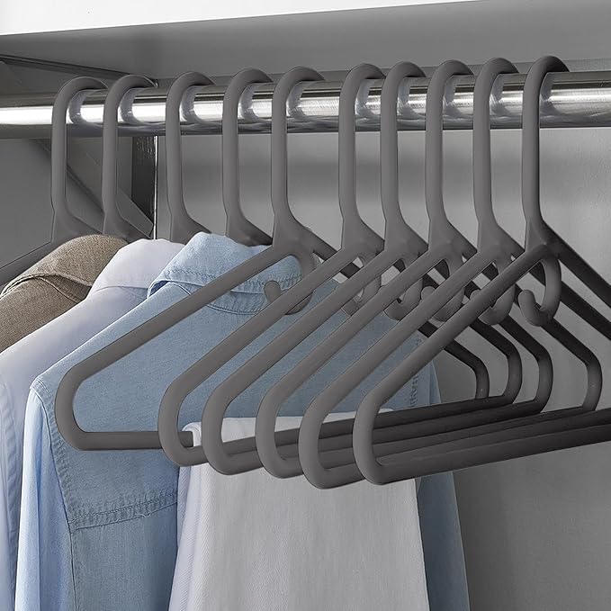 Clothes Hangers 60 Pack Plastic - Heavy Duty Space Saving Coat, Velvet Hangers, Pant Hangers for Closet Organization - Durable Non-Slip Warsaw Grey Wardrobe Essentials Bulk Storage