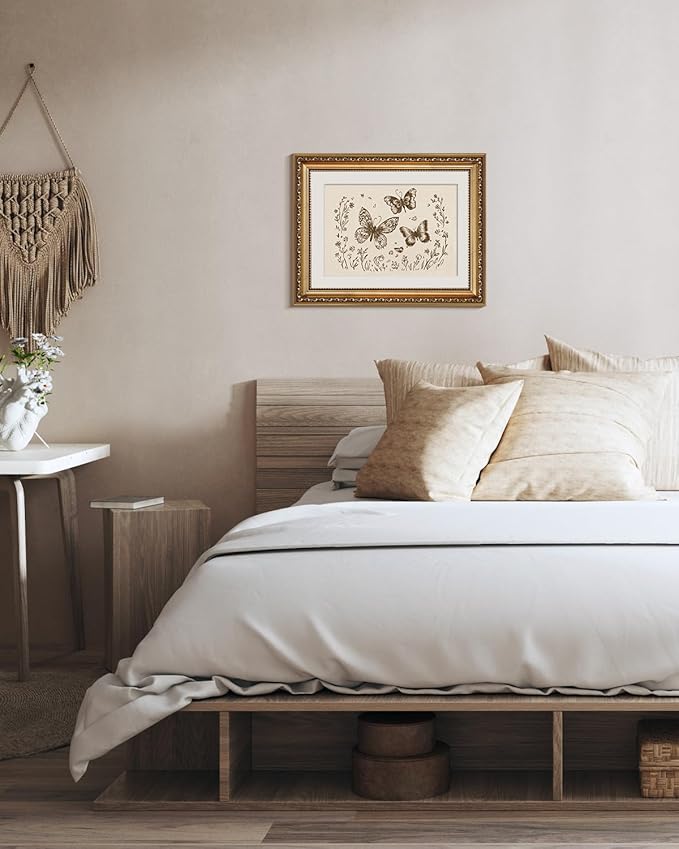 VIYYIEA Gold Framed Wall Art, Butterflies Canvas Print Home Decor Vintage Art Painting Picture Bathroom Wall Decor, Animals Artwork for Living Room Bedroom Kitchen Office - 14L x 11W