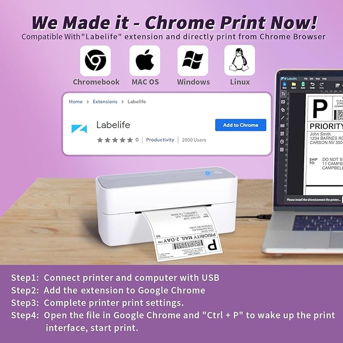 ASprink Bluetooth Shipping Label Printer - 241BT Label Printers for Shipping Packages - 4x6 Shipping Label Printer Wireless Label Makers, Compatible with USPS, Shopify, Amazon, Ebay