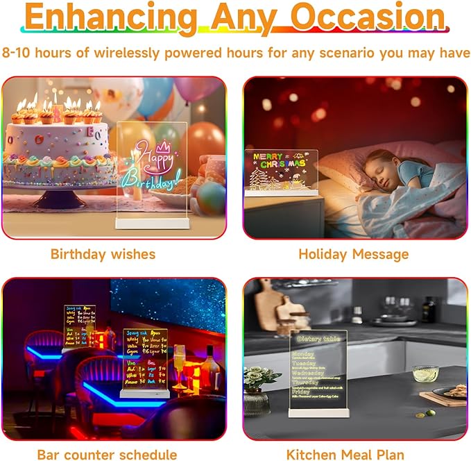 Clear Dry Erase Board, Rechargeable LED Acrylic Message Board, Acrylic Illuminated Dry Erase Board, Can be Used as Night Light for bar/Shop/Office/Holiday/Gifts (Vertical8.2 * 11.8inch)