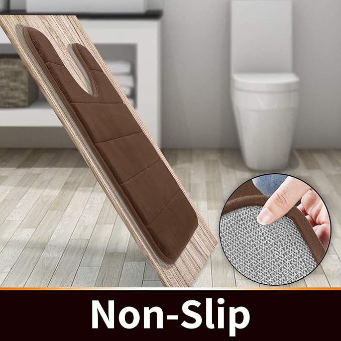 Yimobra Memory Foam Toilet Bath Mat U-Shaped, Soft and Comfortable, Super Water Absorbent, Non-Slip, Machine Wash and Easy to Dry for Bathroom Commode Contour Rug, 24 X 24 Inches, Brown