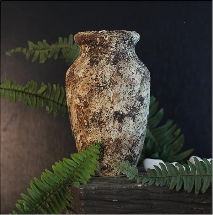 roro Handmade Rustic 7-Inch Brown Rustic Ceramic Vase - Antique Indoor Outdoor with an Elegant Classic -Shaped Design