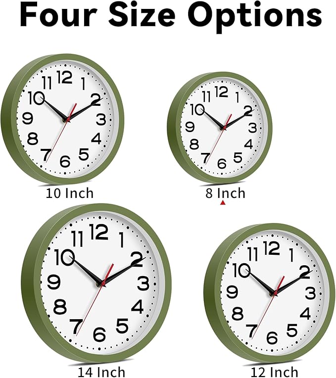 Wall Clock Silent Non-Ticking Modern Clock Battery Operated 8 Inch Small Classic Analog Decorative for Kitchen, Bathroom, Office, Bedroom, Home(Green)