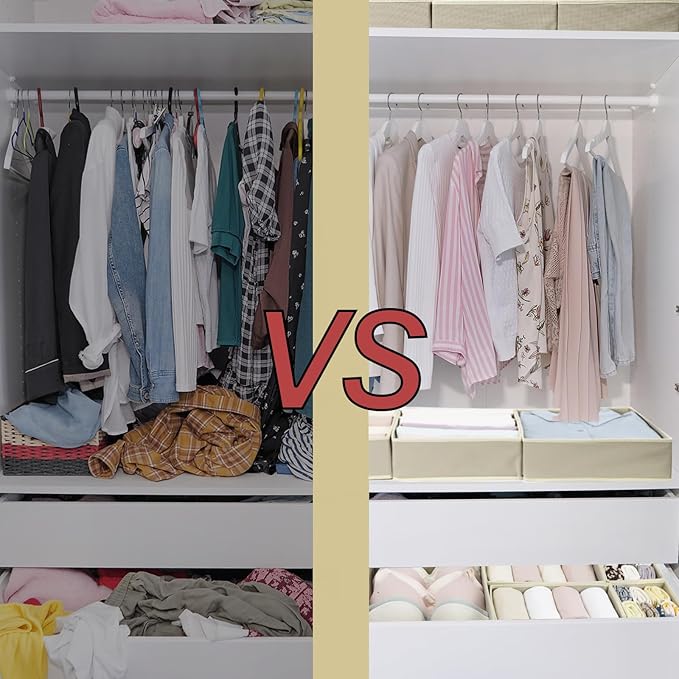 16 Pcs Drawer Organizer,Fabric Closet Organizer and Storage Baskets,Foldable Drawer Divider for Clothing,Sock,Ties,Underwear Storage,Cabinet Storage Boxes (Beige)