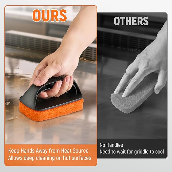 Griddle Cleaning Kit for Blackstone, Griddle Accessories with 8 Scouring Pads & 1 Handle, Multi-Functional Scrubber Pads, Easy to Use & Clean (9 PCS)