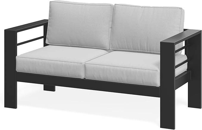 Wisteria Lane Patio Furniture Metal Loveseat, Metal Outdoor Chairs with Upgraded Cushions, All-Weather Outdoor 2 Seats Sofa Couch for Balcony, Garden, Deck, Backyard, Light Grey
