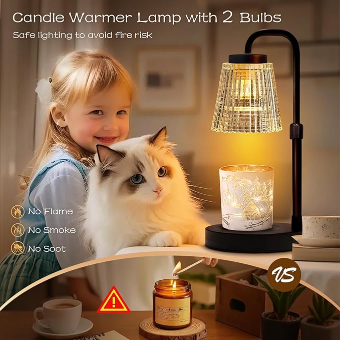 Adjustable Candle Warmer Lamp with Timer: Height Adjustable Birthday Gift for Women for Scented Jar Candles - Safe, Flameless Lighting and Fragrance Warmer for Home Office Decor