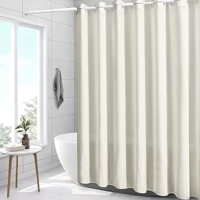 Furlinic No Hook Stall Shower Curtain 36 x 72 Inch,Small Narrow Fabric Waterproof Bathroom Curtain,Modern Hotel Style with 4 Plastic Grommets,Machine Washable,Beige
