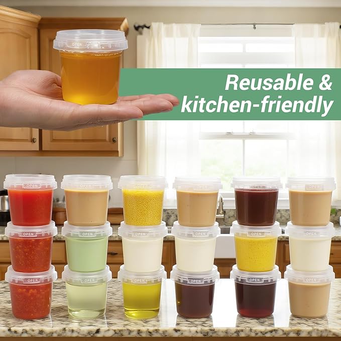 ASEVAT 5 oz 6 Pack Airtight Small Plastic Bucket with Lid, Mini Snack Buckets, Reusable Ice Cream Tub, Food Storage Container, Food Grade Freezer and Microwave Safe for Sauce, Soup