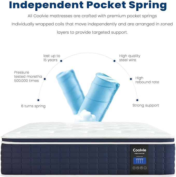 Coolvie 14 Inch Calking Gel Memory Foam Mattress Hybrid, Double Cooling Calk Size in a Box Euro Top with CertiPUR-US Certified Foam for Hot Sleeper, Low Motion Transfer Supports for Any Sleep Position