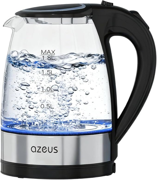AZEUS Electric Kettle 1500W Cool Touch Tea Kettle Anti-scalding Design 1.8L Large Capacity Kettle BPA-Free, White