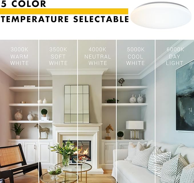 Hamilyeah 20 inch Ceiling Light Flush Mount 48W, Dimmable LED Ceiling Light Fixture, Simple Close to Ceiling Light 5CCT for Living Room, Dining Room, Bedroom, Hotel, Office