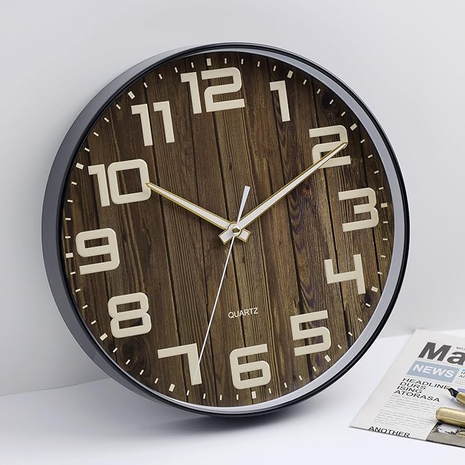 NUOVO Wall Clock Wood Tone Continuous Second Hand Wall Clock Arabic Numeral Clock Simple Interior (30 cm/ 12")