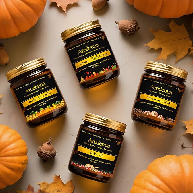 Fall Candle - Amber Pumpkin Candle | Autumn Scented Candles for Home, 7oz Pumpkin Soy Candles for Home Scented, 50 Hours Burn Time, Harvest Holiday/Halloween/Thanksgiving Fall Gifts for Women Men