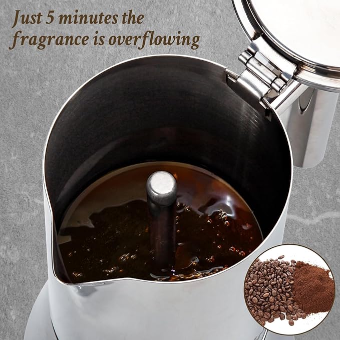 Stovetop Espresso Maker, 4Cup 6.8 oz Moka Pot, Stainless Steel Cuban and Italian Coffee Maker for Cafetera Cubana, Greca De Cafe Induction Stovetop Compatible, Coffee Gift for Home Travel