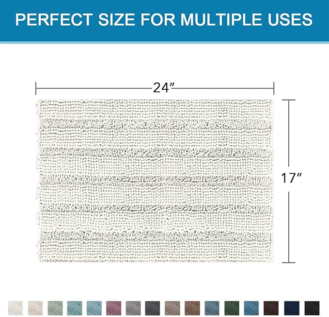 H.VERSAILTEX Bath Mats for Bathroom Non Slip Thick Chenille Striped Bath Rug Absorbent Fluffy Soft Shaggy Rugs Washable Dry Fast Plush Mats for Indoor, Bath Room, Tub - 17" x 24", Cream