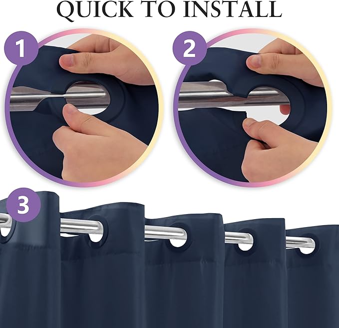 River Dream No Hook Hotel Cloth Navy Blue Shower Curtain Soft Microfiber & Waterproof - Fabric Shower Curtain or Liner Washable, Navy Blue, 71x74