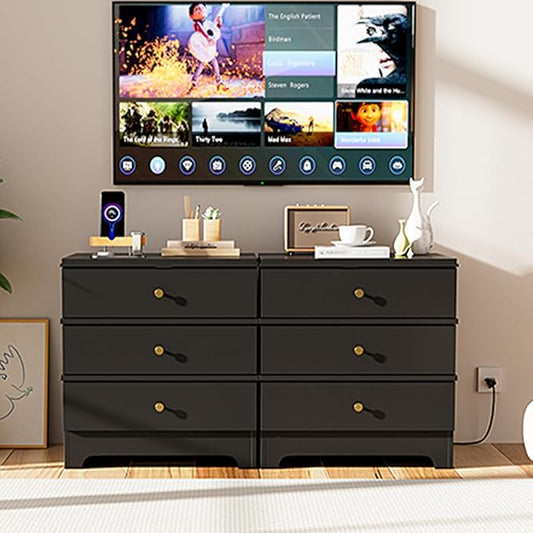 3 Drawer Nightstand with Charging Station,24" Farmhouse Night Stand & Modern Bedside Table, Wood End Table Storage Cabinet for Bedroom Hallway, Entryway,Black Set of 2