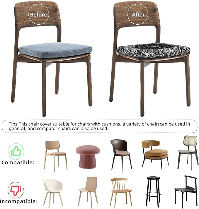 Abstract Paisley Silk Scarf Pattern Style Office Computer Chair Seat Covers Set of 1, Soft Stretch Rotating Desk Chair Seat Cushion Protectors