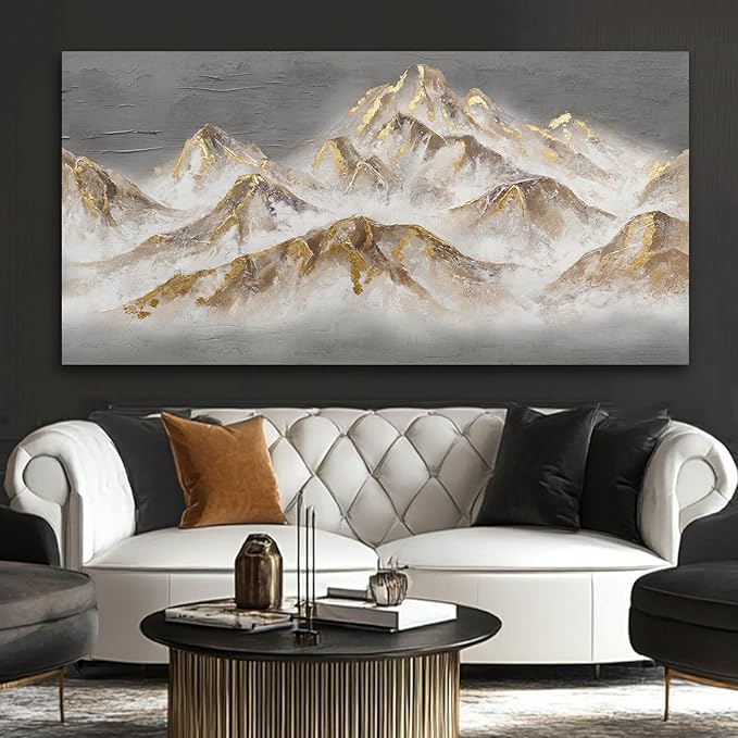 SDYA Mountain Wall Art Gold Pictures Wall Decor Grey Textured Poster for Living Room Dining Room Nature Wall Paintings for Bedroom 24x48 Inch