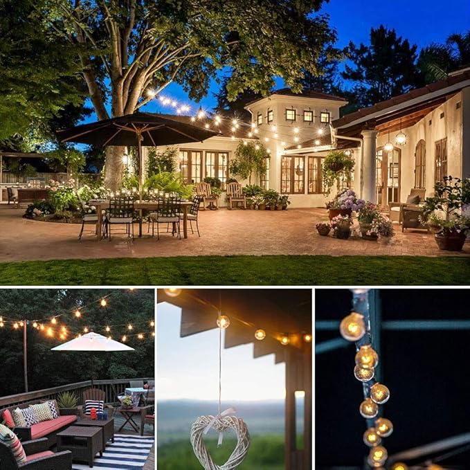 Outdoor String Lights 75Ft G40 UL Listed 80 Edison Bulbs (5 Spare) Globe String Lights Outside Lights Waterproof for Patio Balcony Porch Bistro Cafe Indoor Hanging Lights Christmas Party Decor