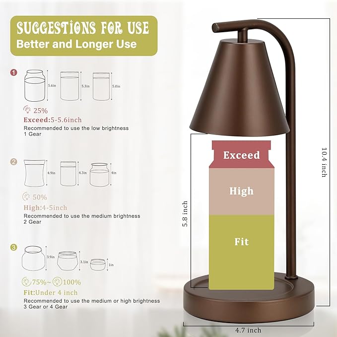 Brown Candle Warmer Lamp with Timer, Electric Candle Lamp for Scented Wax with 2 Bulbs, House Warming Gift for New Home & Gifts for Women, Candle Lamp for Jar Candles