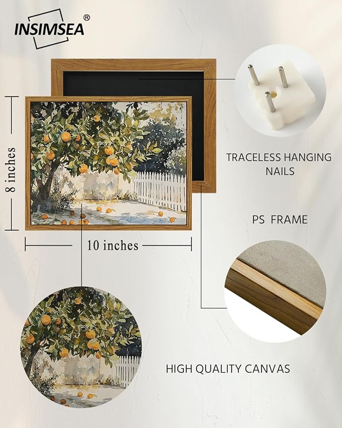 InSimSea Framed Canvas Wall Art Vintage Decor, Orange Trees Art Kitchen Decor Aesthetic, Classic Rustic Farmhouse Wall Decoration for Bedroom Living Room Bathroom Gallery, 8"x10"