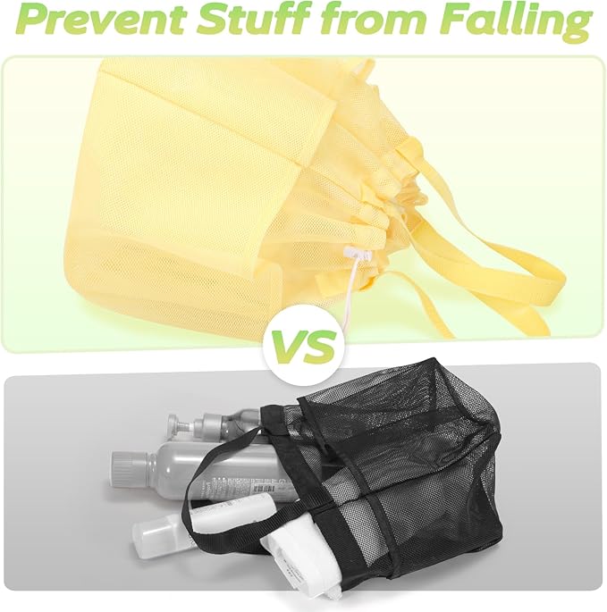 Mesh Shower Caddy Portable with Drawstring, Dorm Room Essentials for College Students Girls & Boys, Large Shower Bag for Camping,Swimming,Gym,Travel,Bathroom - Yellow