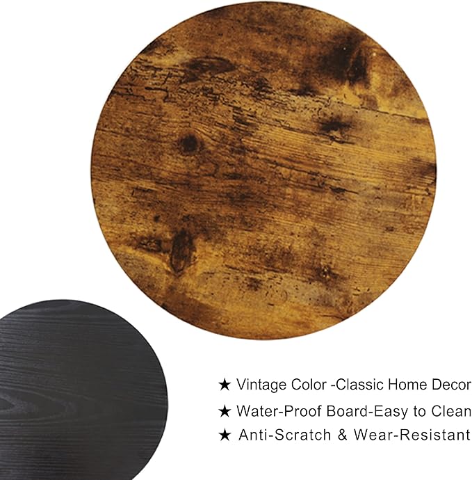 INHABIT UNION Round End Table,Accent Table Small Side Table for Living Room Bedroom, Balcony with Wooden Boards Storage Small Space (Rustic Brown)